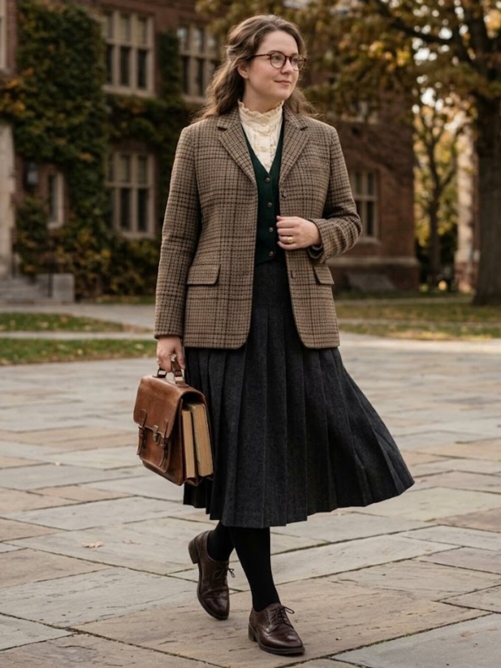 L.L.Bean Wool Cashmere Plaid Blazer Jacket Brown Houndstooth Tweed Preppy  12